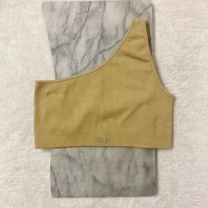 SET Active Ribbed One Shoulder Sportsbra Size Small Mustard Yellow